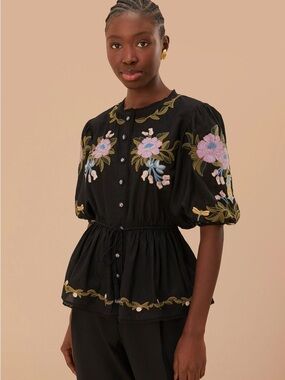 Farm Rio Embroidered Short Sleeve Shirt NEW WITH TAGS